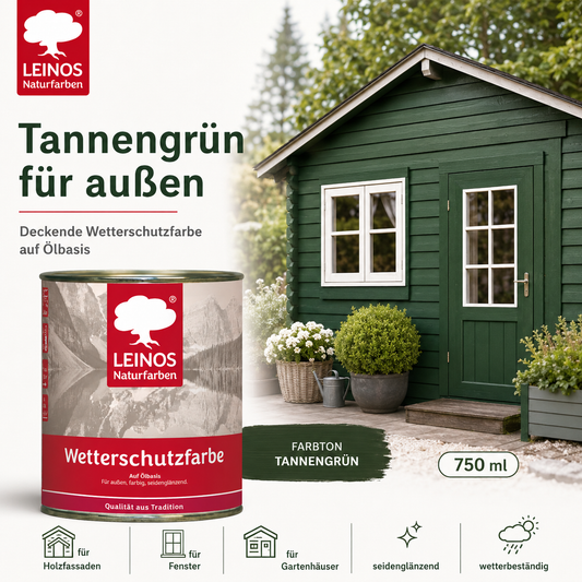 LEINOS Wetterschutzfarbe 750 ml | Tannengrün Holzlasur für Holzfassaden Fenster Gartenhäuser| wetterbeständige Deckfarbe für effektive Versiegelung und langanhaltenden Schutz auf Ölbasis im Außenbereich