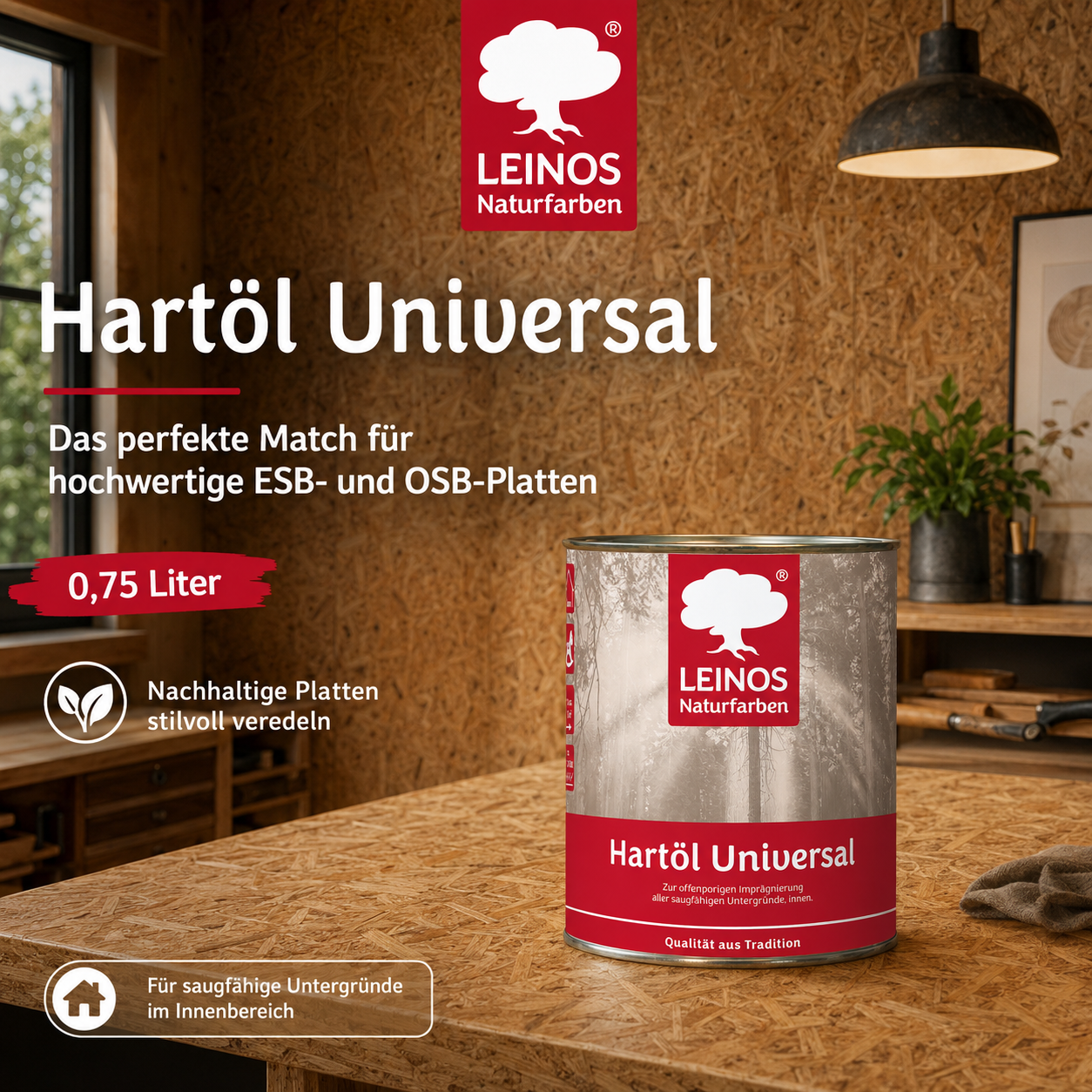 LEINOS 259 Hartöl Universal 0,75 l |Für alle Hölzer im Innenbereich, insbesondere Fußböden, aber auch für Kork | Leicht zu verarbeitende, universelle Grundierung und Endbeschichtung