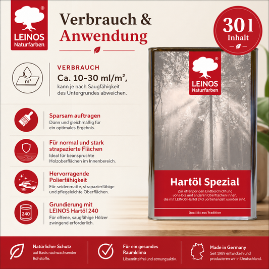 Leinos Spezial Hartöl 30 L | Farbloses Versiegelungsöl | Holzöl für effektive Endbeschichtung und langanhaltenden Schutz im Innenbereich