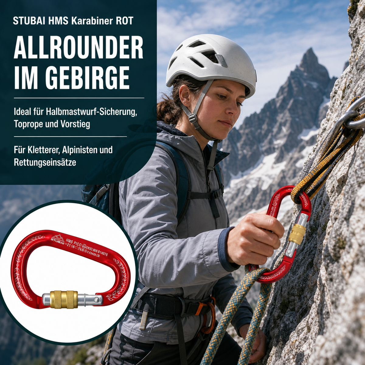 STUBAI HMS Karabiner Pico rot – Easylock, 80 g