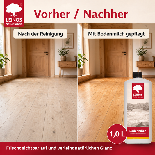 LEINOS 920 Bodenmilch 1 Liter | Pflegemittel für geölte, gewachste und lackierte Fußböden | Holz, Kork und Linoleum | ergibt seidenglänzende Oberfläche