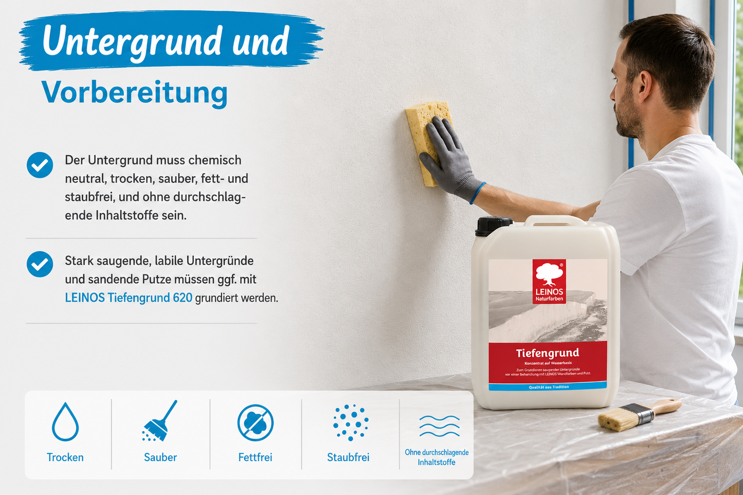 LEINOS Streich- und Rollputz fein 685, weiß – Feinkörniger Putz für Innen, atmungsaktiv, lösemittelfrei, schadstofffrei, gebrauchsfertig, strukturierbar, auf Putz, Gips, Lehm, Altanstrich – 10 L