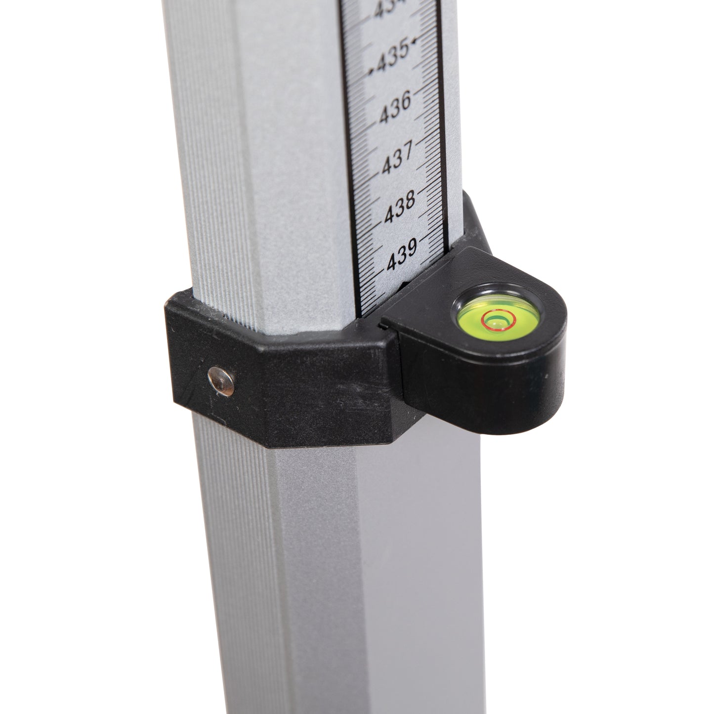Teleskopnivelliermeter 5m, E-Teilung, seitlich mm-Teilung, Rückseite Stichmaß