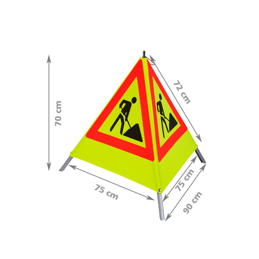 NESTLE Warnpyramide 70 cm, Schaufelmann (VZ123), gelb retroreflektierend, mit Feder