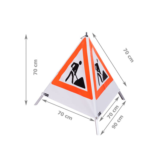 NESTLE Warnpyramide 70 cm, Schaufelmann (VZ123), weiß, mit Mittelfuß