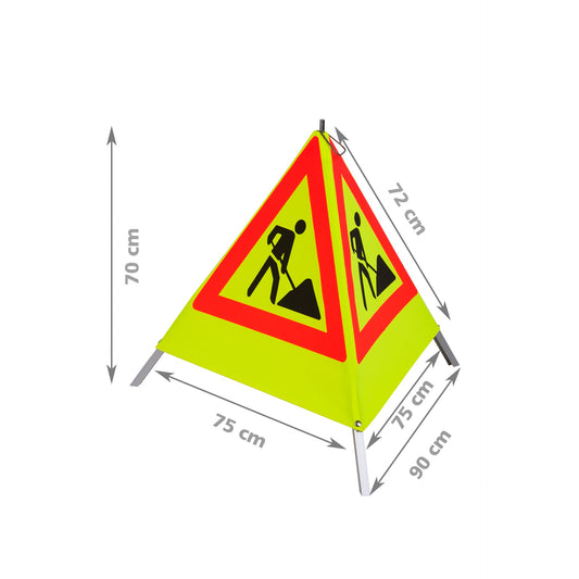 NESTLE Warnpyramide 70 cm, Schaufelmann (VZ123) gelb retroreflektierend, mit Mittelfuß