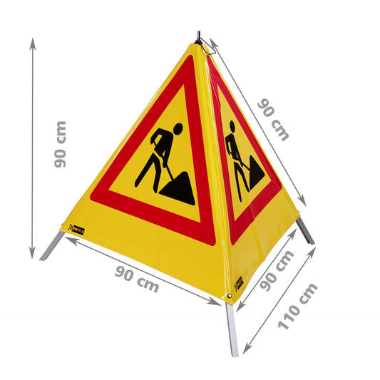 NESTLE Warnpyramide 90 cm, Schaufelmann (VZ123), gelb, mit Mittelfuß
