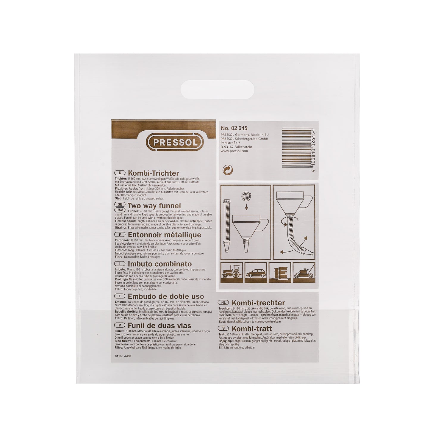 Pressol Kombitrichter-Stahlblech verzinkt, FLMA-Ø 160 mm-1,3 l-Sieb - HANDMADE