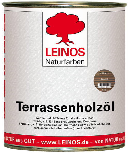 Leinos Terrassenholzöl 0,75l – bräunlich Premium Holzschutzöl für außen, ideal für Lärche, Eiche, Akazie & Teak – Teaköl & Lärchenöl für Terrassen, Zäune, Gartenmöbel, Kinderspielgeräte & mehr