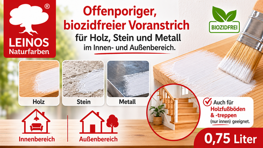 LEINOS Vorstreichfarbe 810 | 0,25 Liter | hochwertige Haftgrundierung für Holz, Metall, Glasfasertapeten | schnelltrocknend, biozidfrei & umweltfreundlich | weiß matt, offenporig, für Innen- und Außenanwendungen