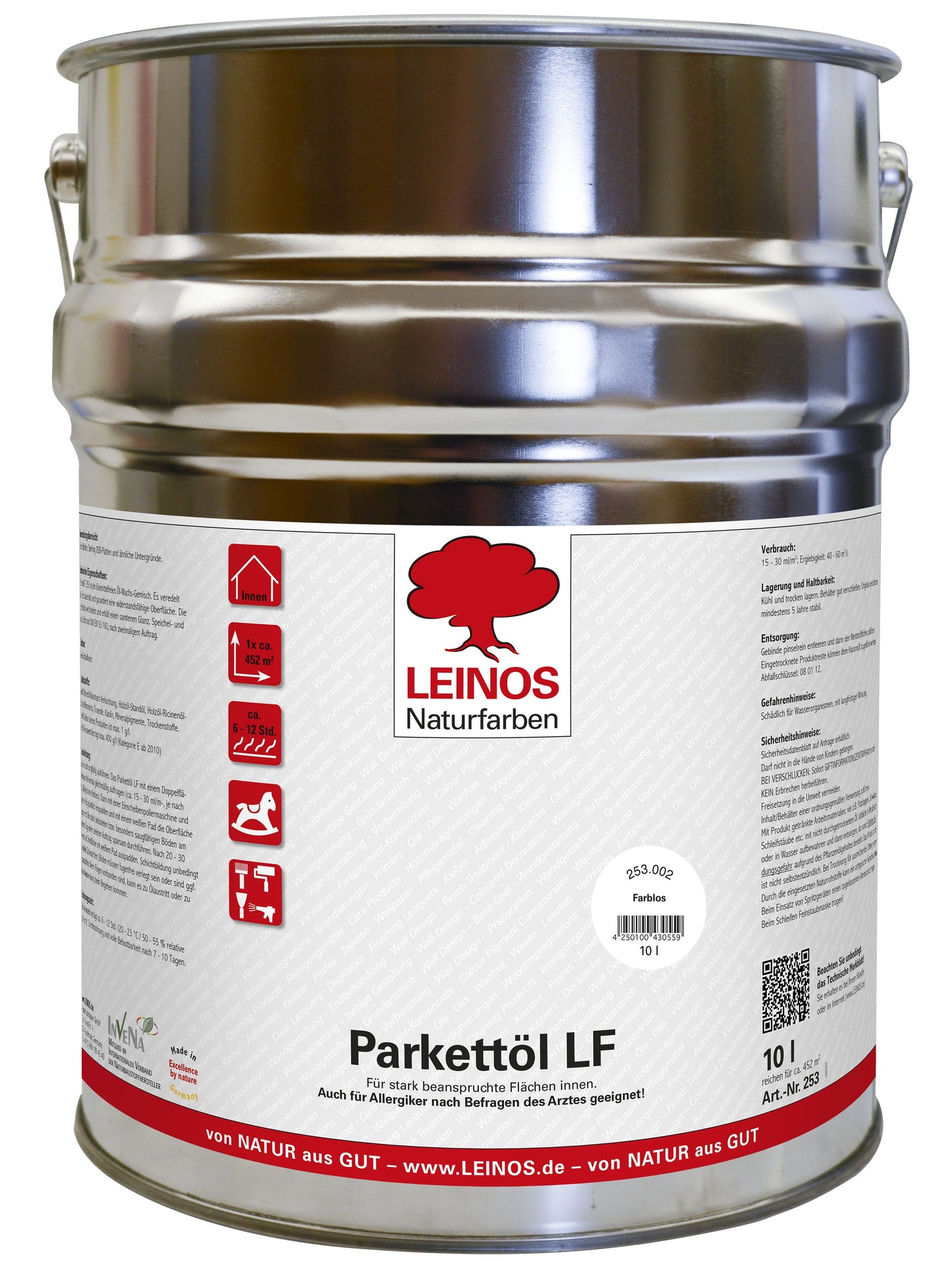 LEINOS Parkettöl LF 253 farblos 2,5 L – Holzöl für innen, lösemittelfrei & diffusionsoffen, schützt & pflegt Parkett, Dielen & Holzflächen, betont Holzstruktur, trittfest, strapazierfähig & atmend