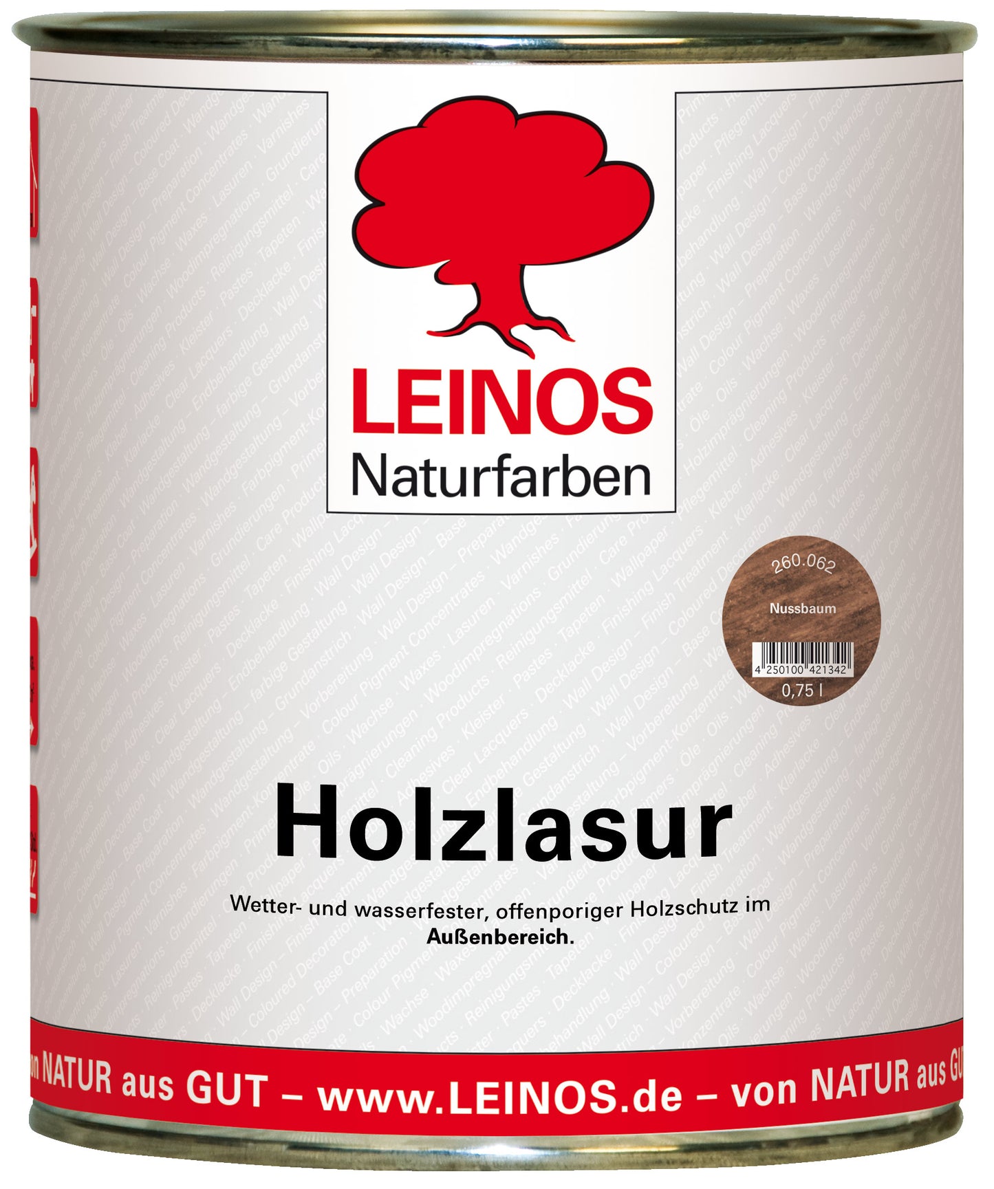 Wetterfeste Holzlasur für außen 062 Nussbaum 0,75 l – offenporiger Holzschutz mit Filmschutz gegen Pilzbefall – für Fenster, Türen, Zäune & Pergolen – wasserabweisend, lasierend