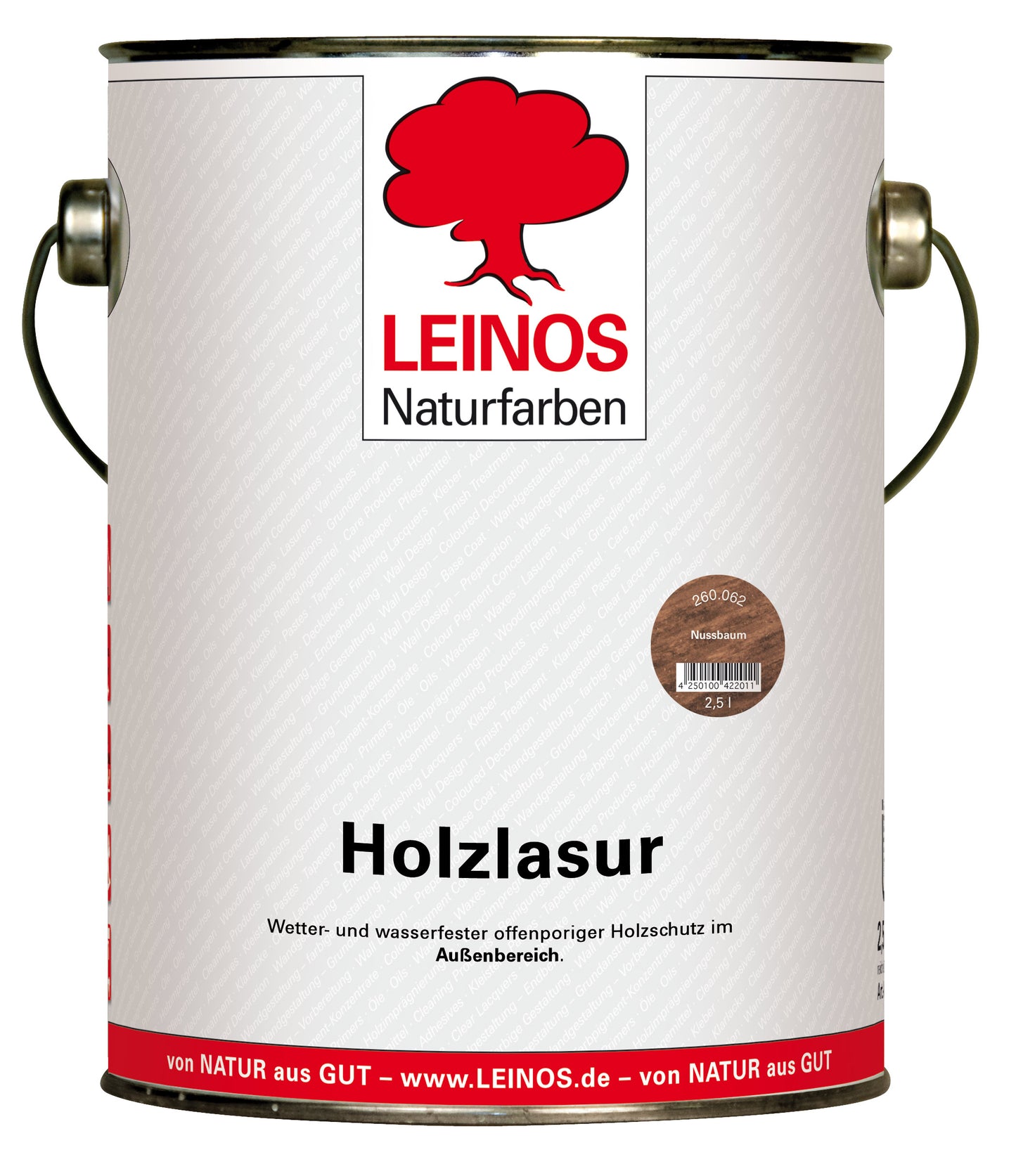 Wetterfeste Holzlasur für außen 062 Nussbaum 2,5 l – offenporiger Holzschutz mit Filmschutz gegen Pilzbefall – für Fenster, Türen, Zäune & Pergolen – wasserabweisend, lasierend