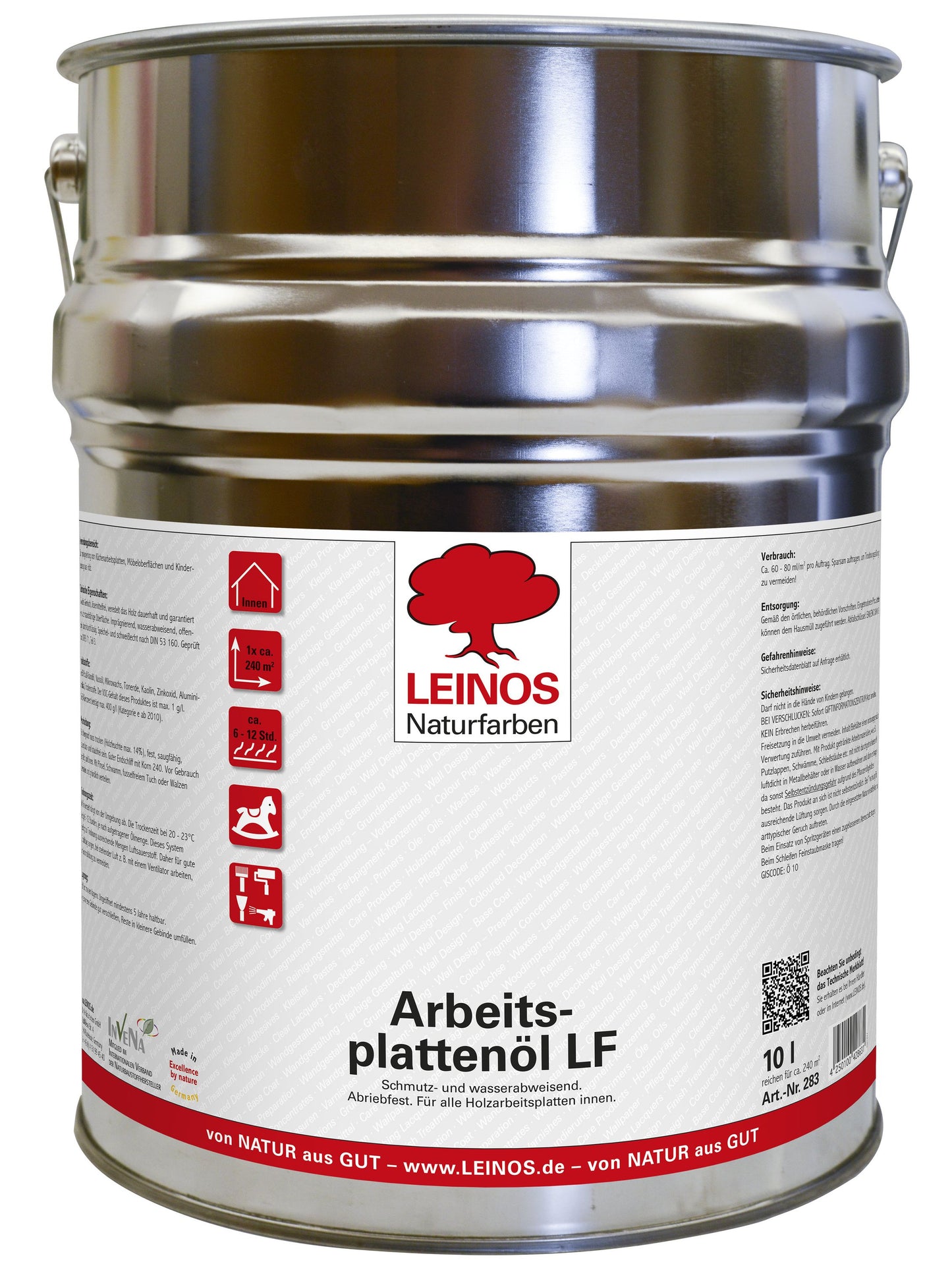 Arbeitsplattenöl LF 283 10,0 Liter – Lebensmittelecht, schmutz- & wasserabweisend, abriebfest – Schutz & Pflege für Holzarbeitsplatten in der Küche – Ideal für stark beanspruchte Oberflächen