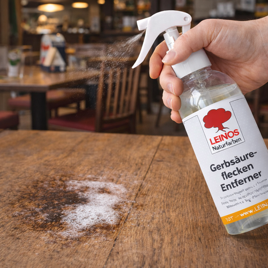 LEINOS Gerbsäureflecken Entferner 946 – 250ml Spezialreiniger für Eichenholz & Edelhölzer – entfernt dunkle Flecken & Verfärbungen durch Gerbsäure – Wasserbasiert, Biologisch Abbaubar & Farblos