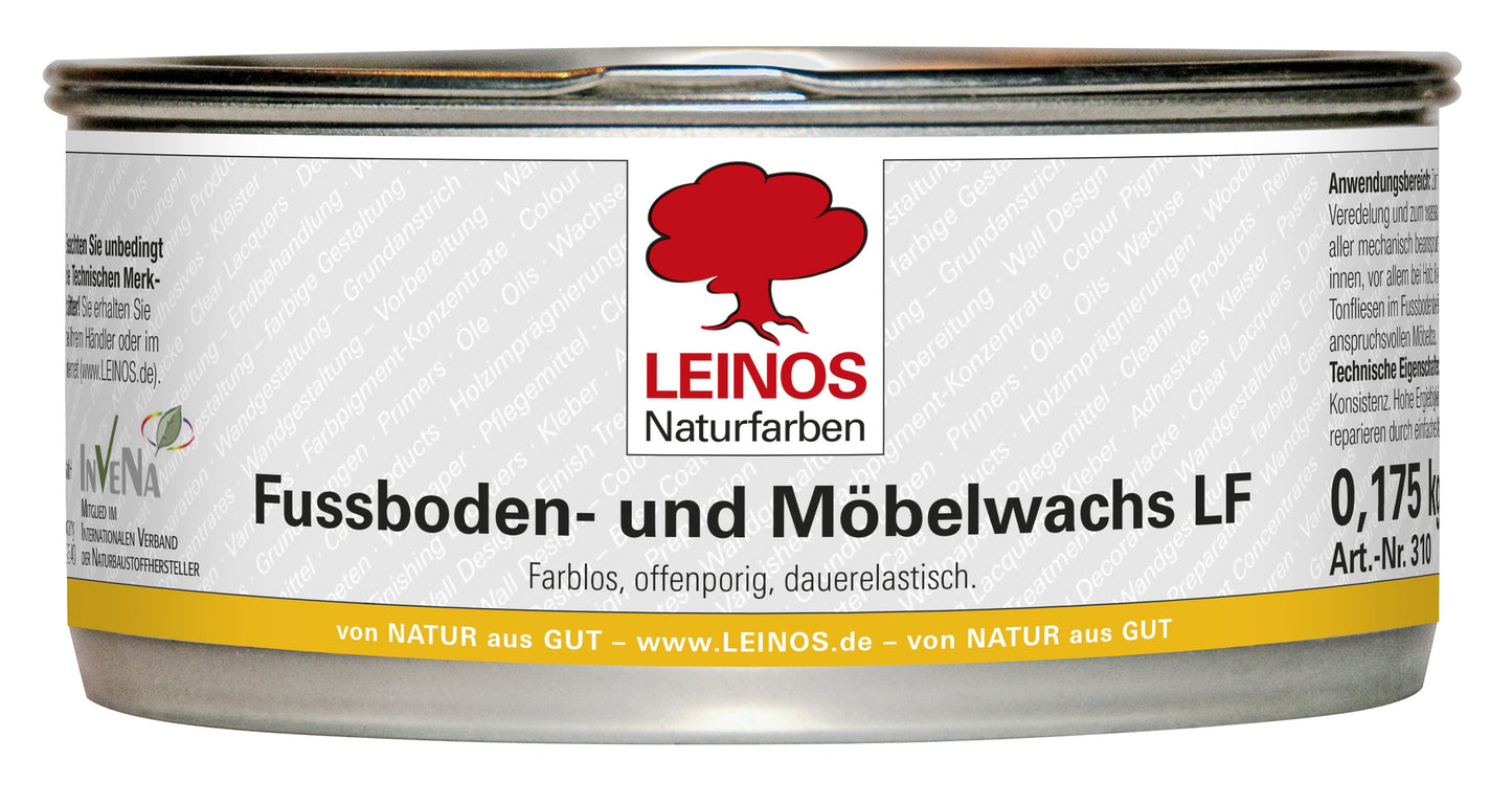 LEINOS Fußboden- & Möbelwachs LF 310 | 175 gramm Natürliches Hartwachs für Innenbereiche | Atmungsaktiver Schutz für Holz, Kork, Tonfliesen | Reines Naturwachs mit Bienen- & Carnaubawachs
