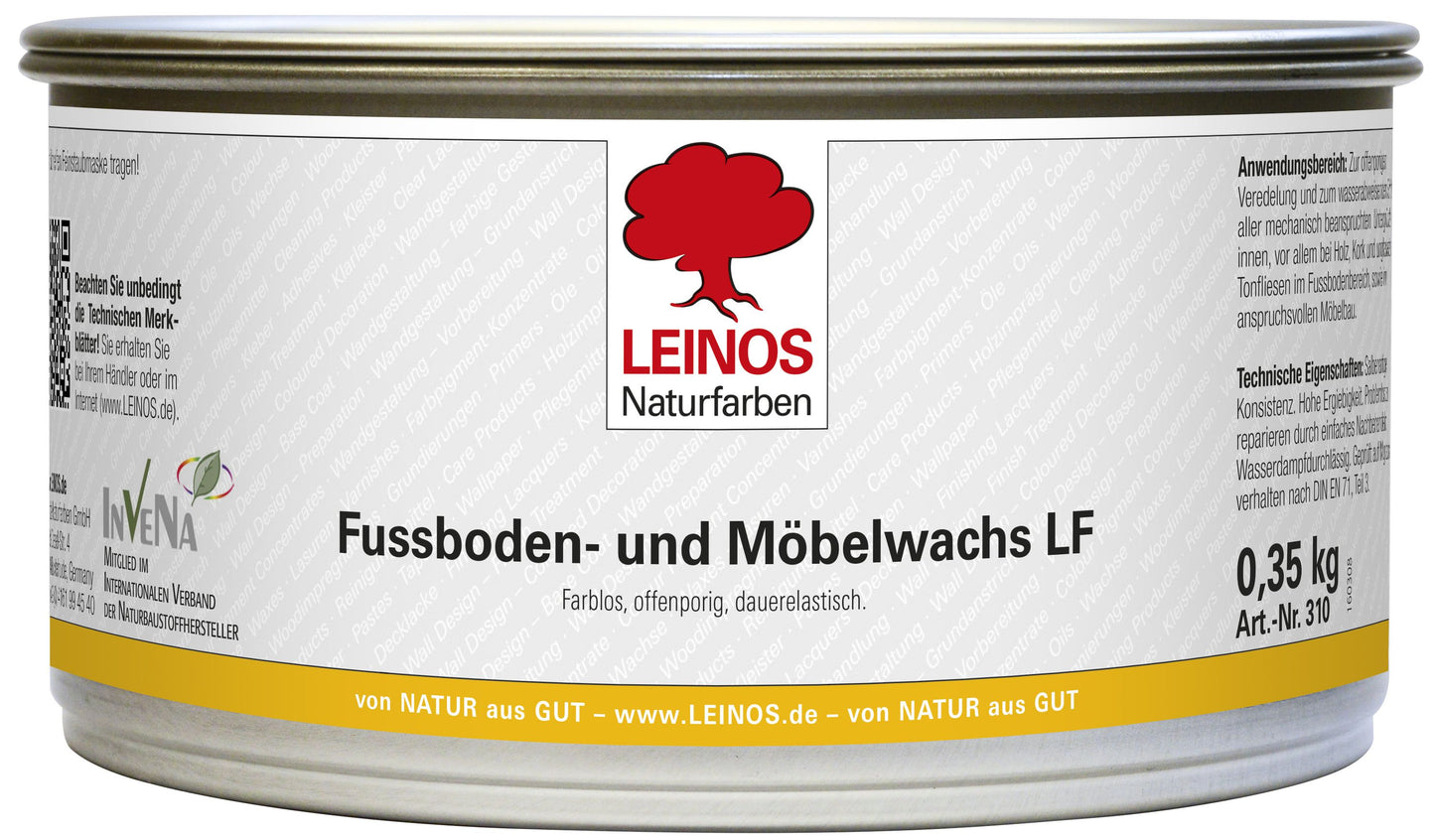LEINOS Fußboden- & Möbelwachs LF 310 | 350 gramm Natürliches Hartwachs für Innenbereiche | Atmungsaktiver Schutz für Holz, Kork, Tonfliesen | Reines Naturwachs mit Bienen- & Carnaubawachs