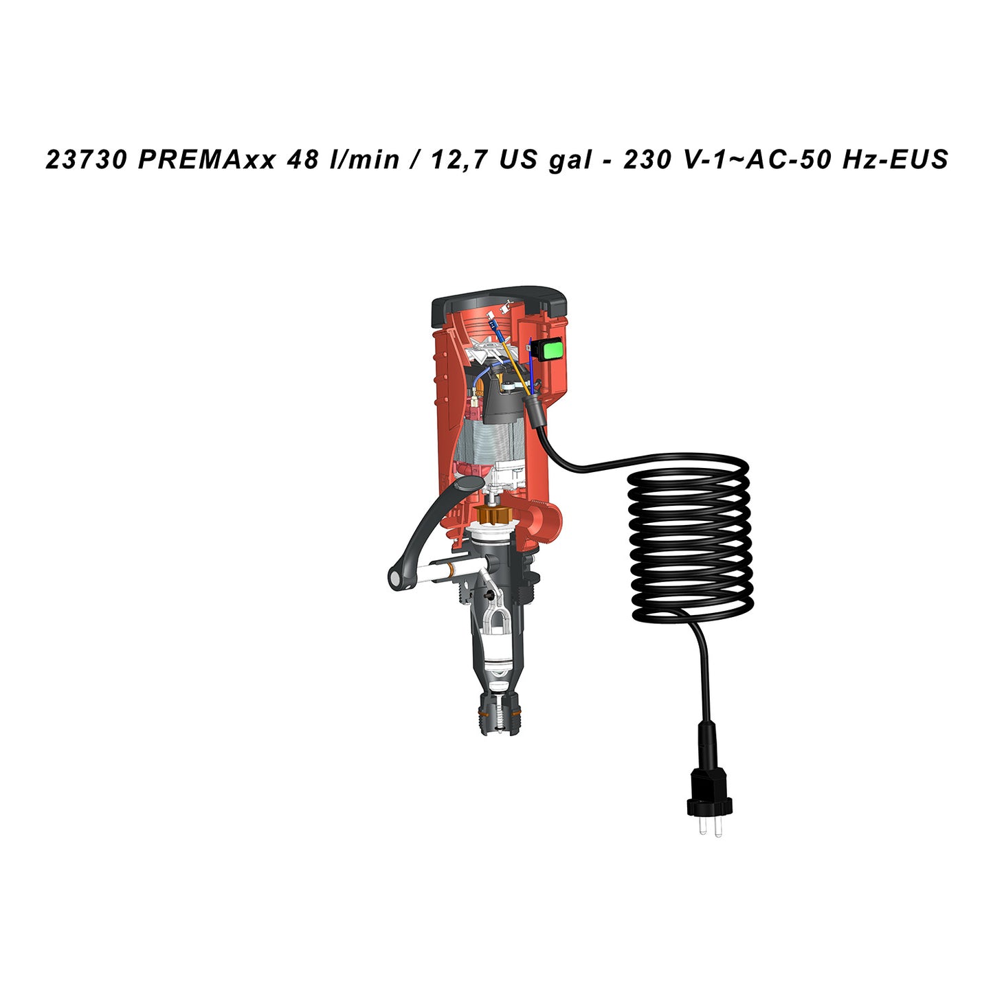 Elektro-Fasspumpe für Heizöl & Diesel, 230 V, Axialradpumpe, 48 l/min Förderleistung, G2a-Fassanschluss, 2 m Kabel, Thermoschutz, IP34, für 200–1000 l Behälter