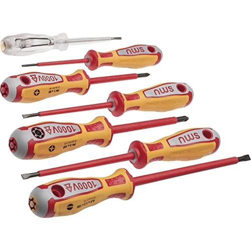 NWS VDE-Schraubendreher-Satz 096-8, 4x Schlitzschraubendreher , je 1x PH 1 und 2 Kreuzschlitzschraubendreher , 1x Profi-Spannungsprüfer 70x145mm;1x System Bit