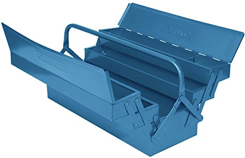 STUBAI Montage Werkzeugkoffer 430x200x200mm 5-teilig aus Stahlblech | blau lackiert | mit Sondervorrichtung zum Einhängen in die Dachlattung