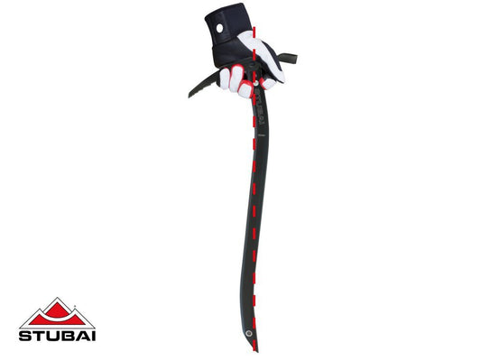 STUBAI Eispickel LEVEL 59 cm | ergonomisch gebogener Leicht-Eispickel 475 g | Aluminiumstiel & Stahlkopf sandgestrahlt, lasergraviert | mattschwarz | für Bergsteigen, Hochtour Eis & Stufenschlagen Pro