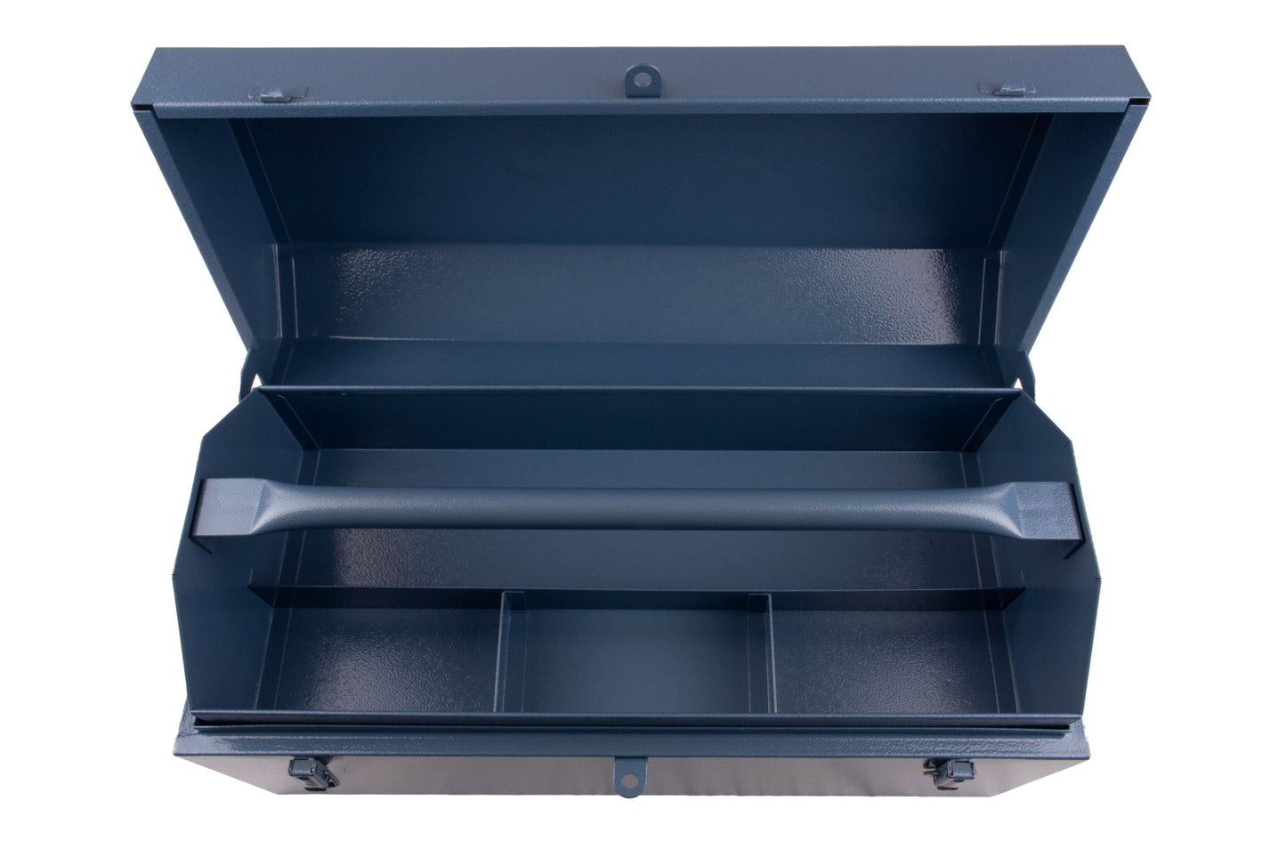STUBAI Spengler-Werkzeugkoffer Nr. 4994 10 | 55x25x30 cm mit herausnehmbarem Einsatz & Vorrichtung zum Einhängen in Dachlattung | Stahlblech, blau lackiert, 0,7–0,8 mm Blechstärke