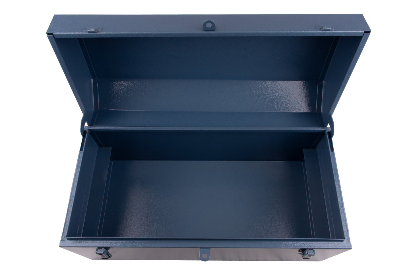 STUBAI Spengler-Werkzeugkoffer Nr. 4994 10 | 55x25x30 cm mit herausnehmbarem Einsatz & Vorrichtung zum Einhängen in Dachlattung | Stahlblech, blau lackiert, 0,7–0,8 mm Blechstärke