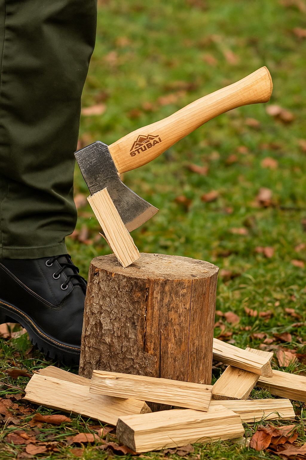 STUBAI Campingbeil Serles 800 g – Handgeschmiedet aus Kohlenstoffstahl, 240 mm, inkl. Lederscheide, geölter Hickorystiel – Outdoor, Bushcraft, Survival