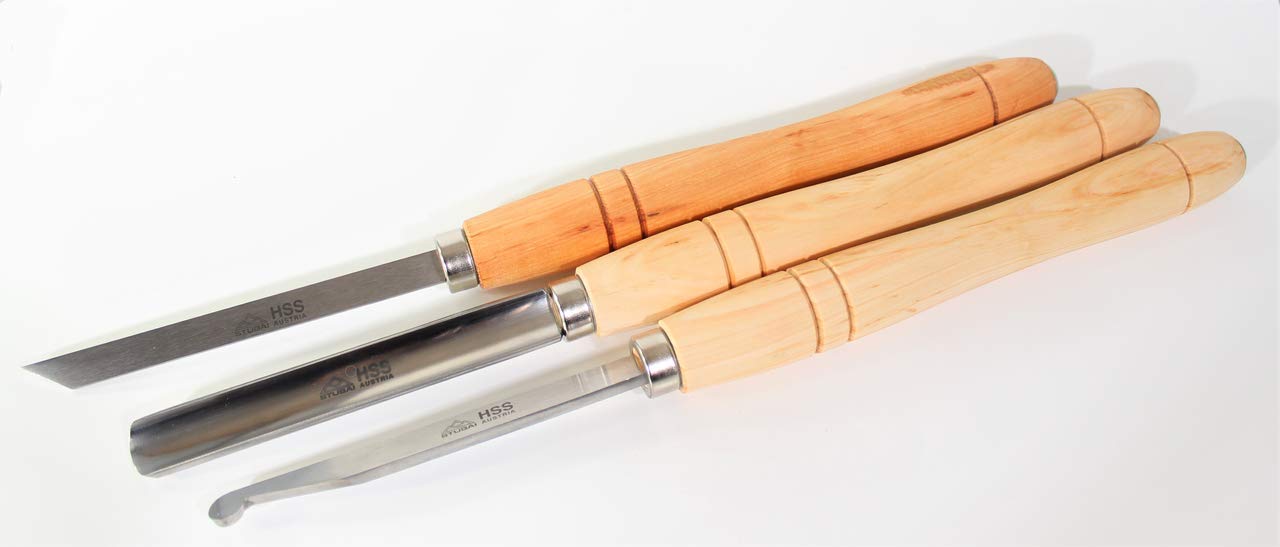STUBAI S7000 Drechselset „Startup Set“ | 3-teiliges Drechselwerkzeug in Rolltasche | empfohlen von Drechselmeistern | HSS Formröhre 22 mm, Ausdrehstahl rund 15 mm, Abstecher 15×3 mm | Profi-Qualität