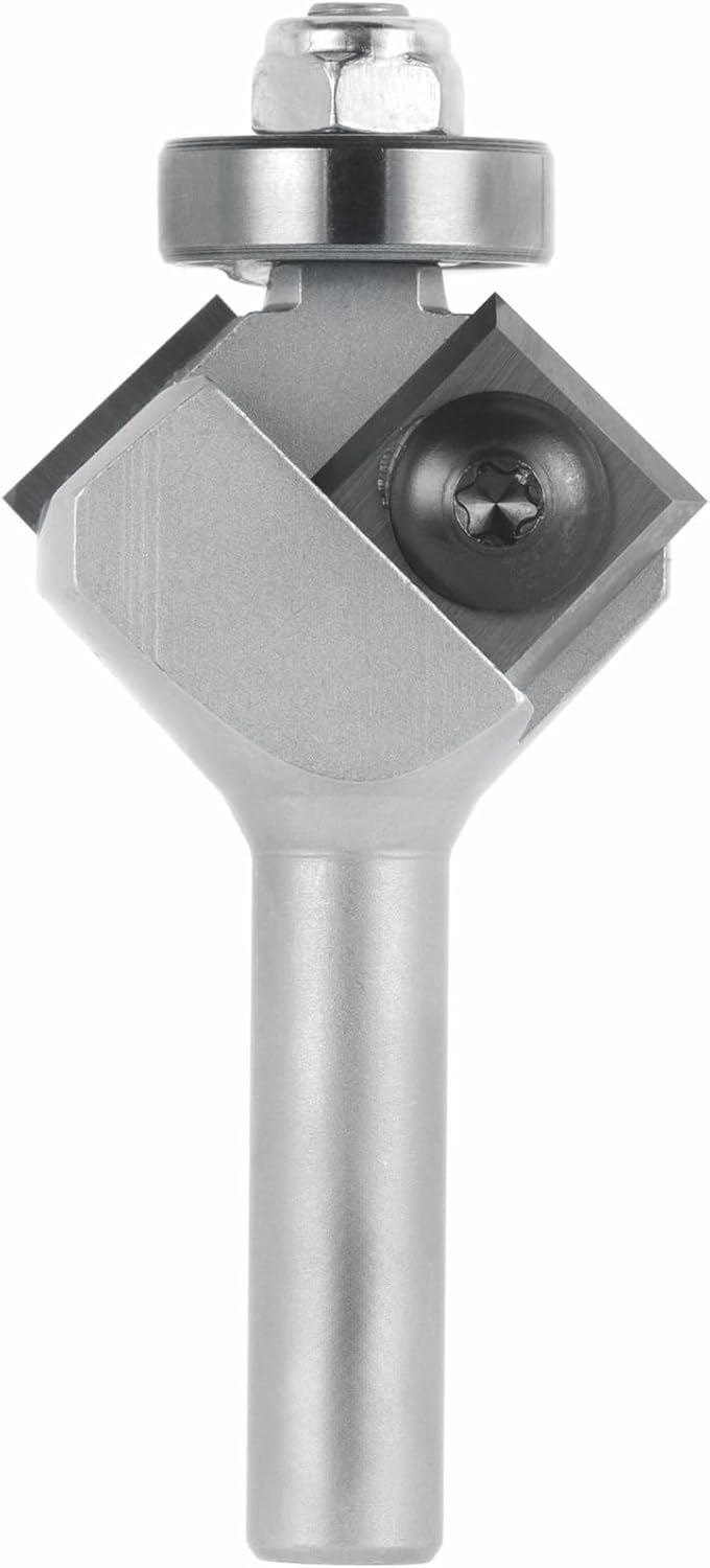 Fasefräser mit Kugellager und Wendemesser aus Hartmetall, Rechtslauf, Schneide 2, Winkel 45°, Arbeitslänge 6,5 mm, Gesamtlänge 60 mm, Schaft 8 x 30 mm, Ø 29 mm optional Ersatzwendemesser 12x12x1,5°