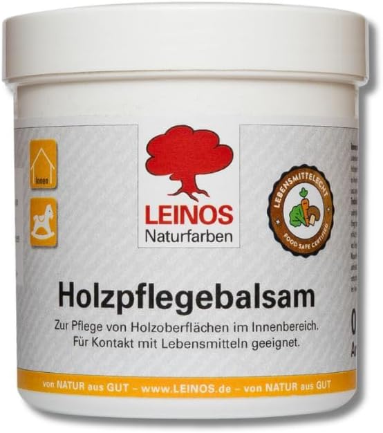LEINOS Holzpflegebalsam 250 ml – lebensmittelecht, für Arbeitsplatten & Tische, natürliche Holzpflege innen, schützt & pflegt Holzoberflächen, mit natürlichen Ölen & Wachsen