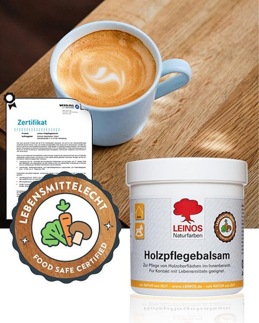 LEINOS Holzpflegebalsam 250 ml – lebensmittelecht, für Arbeitsplatten & Tische, natürliche Holzpflege innen, schützt & pflegt Holzoberflächen, mit natürlichen Ölen & Wachsen