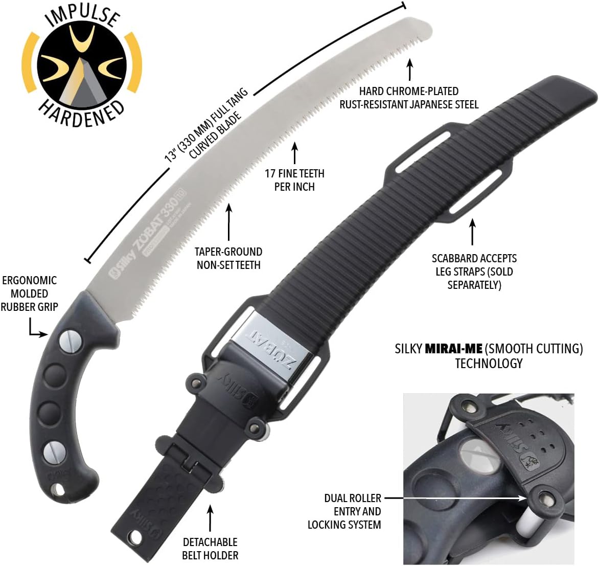 Silky Handsäge Zübat Professional 330mm 10 Zähne/30mm gebogen | Mirai-Me Verzahnung mit induktiv gehärteten Zähnen für eine sehr hohe Standzeit