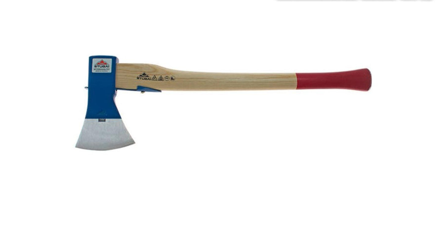 STUBAI Forstaxt Rheinische Form 1200 g | Geschmiedet & poliert | Leichte Spaltaxt & Fällaxt mit geschweiftem Eschenstiel 70 cm | Mit Stielschutz | Ideal zum Einschlagen von Fällkeilen & Holzspalten