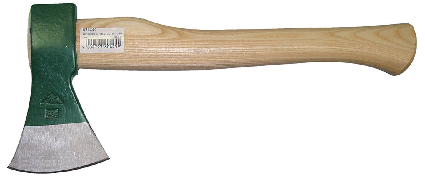 STUBAI Küchenbeil grün mit Stiel 360 mm, 600 g – Gesenkgeschmiedet, geschliffen und poliert – Robuster Eschenholzgriff – Vielseitiges Beil für Haus, Garten, Bau, Holzarbeiten und Handwerk