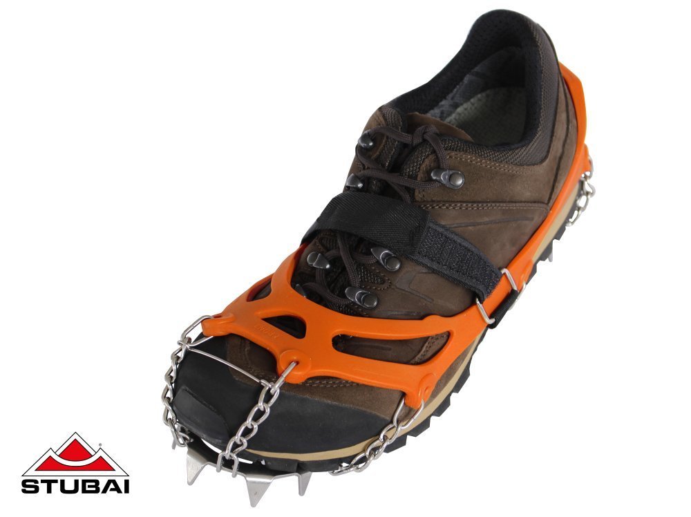 STUBAI Grödel für Wander-Schuhe | MOUNT TRACK orange, Größe L Antirutsch-Schuhkrallen aus Edelstahl für Winter, Rutschfeste Spikes für Schuhe, Wandern, Schnee, Outdoor