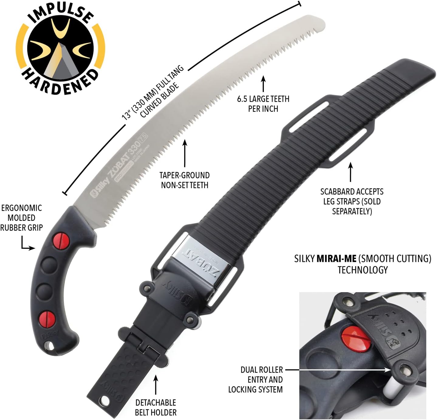 Silky Zübat Professional 330 mm – Japanische Profi-Astsäge mit gebogener Klinge & 7,5 Zähne je 30 mm | Gartensäge für frisches Holz, Baum- & Landschaftspflege, Forst & Outdoor