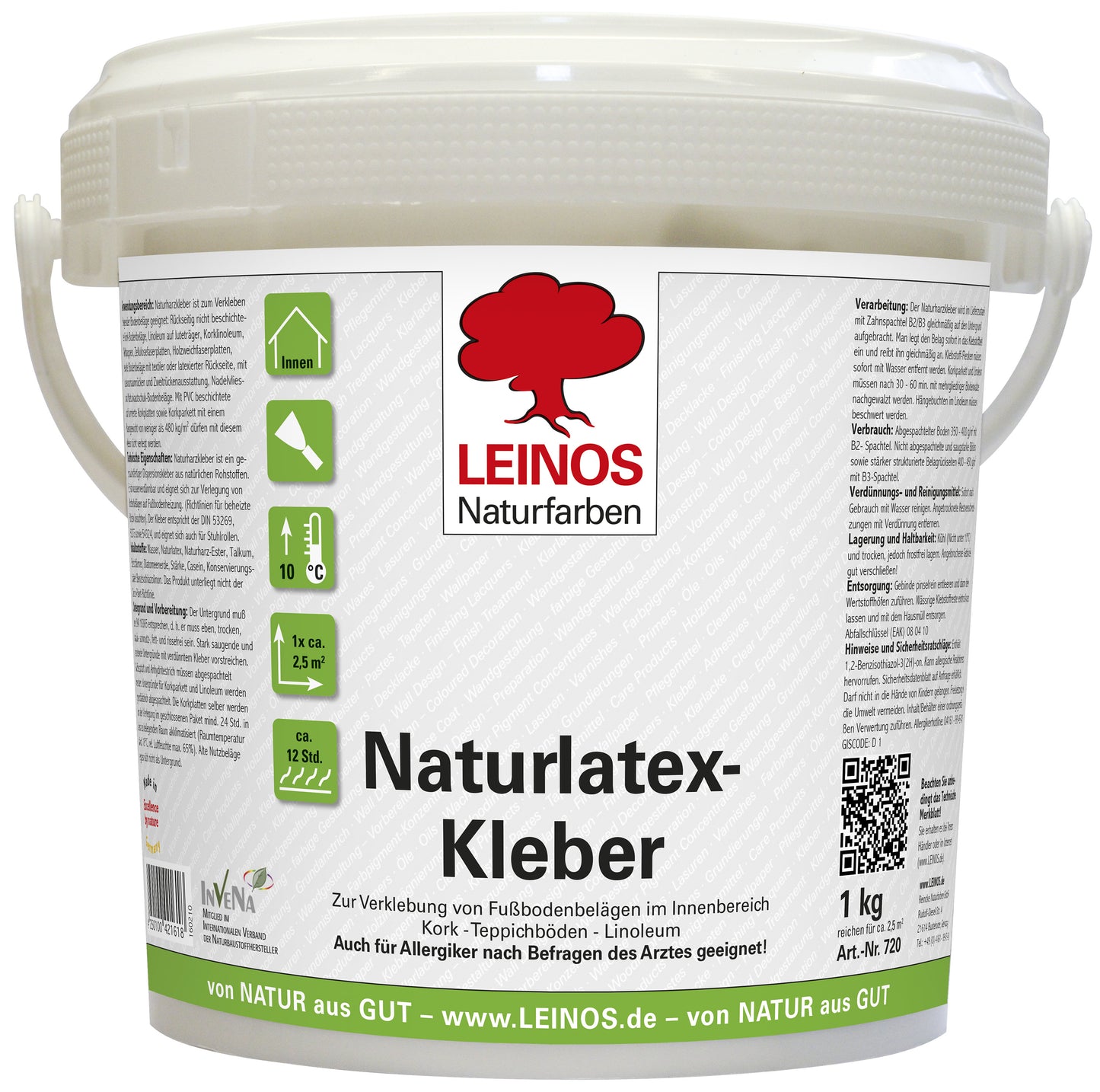LEINOS Naturlatexkleber 1,00 kg – lösungsmittelfreier Kontaktkleber auf Naturkautschukbasis – für Teppiche, Kork, Leder, Filz, Linoleum & Papier – ideal für ökologische Anwendungen