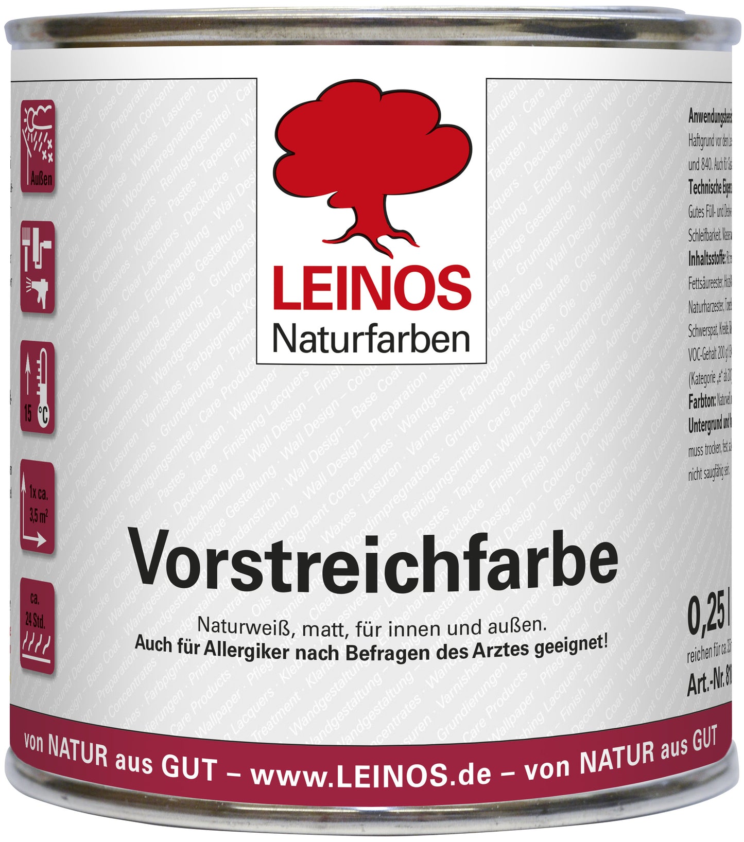 LEINOS Vorstreichfarbe 810 | 0,25 Liter | hochwertige Haftgrundierung für Holz, Metall, Glasfasertapeten | schnelltrocknend, biozidfrei & umweltfreundlich | weiß matt, offenporig, für Innen- und Außenanwendungen