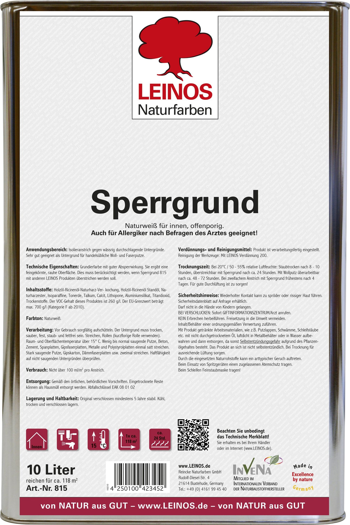 LEINOS 815 Sperrgrund 10 Liter | Hochdeckend: Erzeugt einen weißen, leicht rauen Untergrund, der für nachfolgende Anstriche gute Haftung bietet
