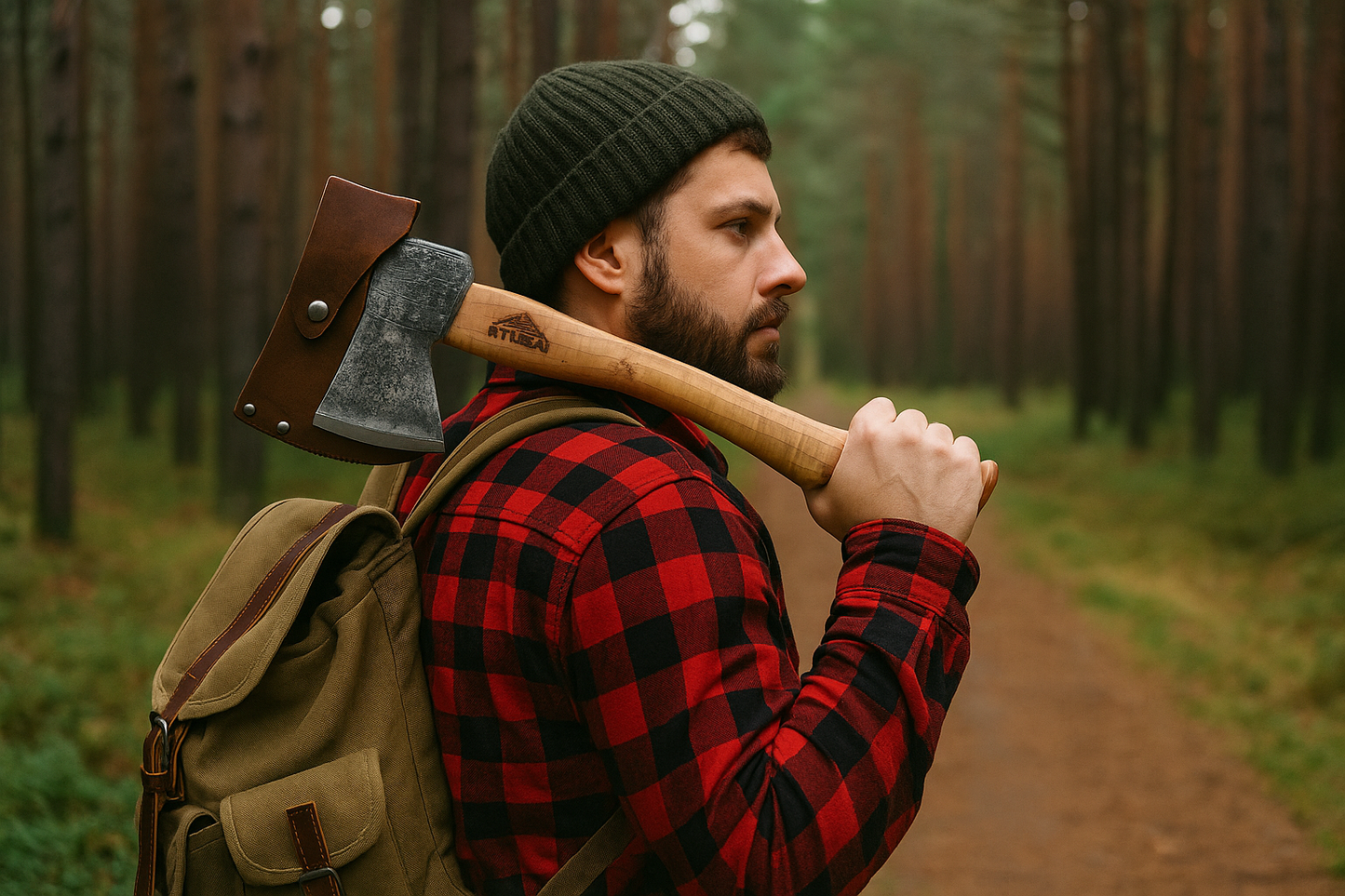 STUBAI Campingbeil Serles 800 g – Handgeschmiedet aus Kohlenstoffstahl, 240 mm, inkl. Lederscheide, geölter Hickorystiel – Outdoor, Bushcraft, Survival