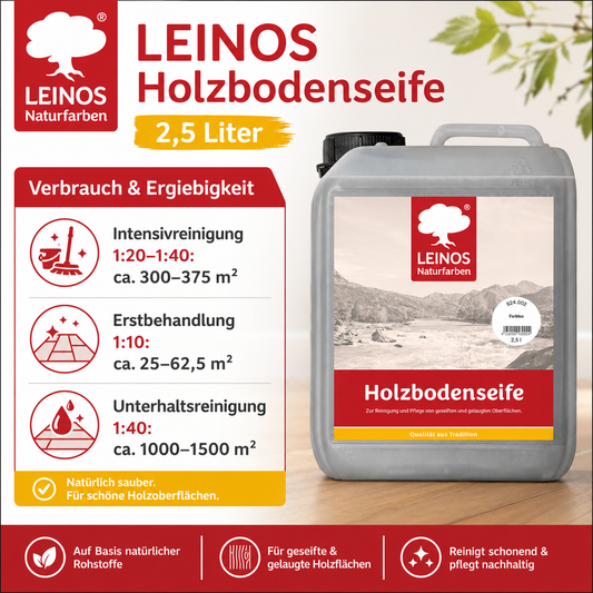 LEINOS Holzbodenseife 924 farblos 2,5 Liter – Erstbehandlung & Unterhaltsreinigung für gelaugte/geseifte Weichholzböden | rückfettend, hochkonzentriert | für Innenflächen