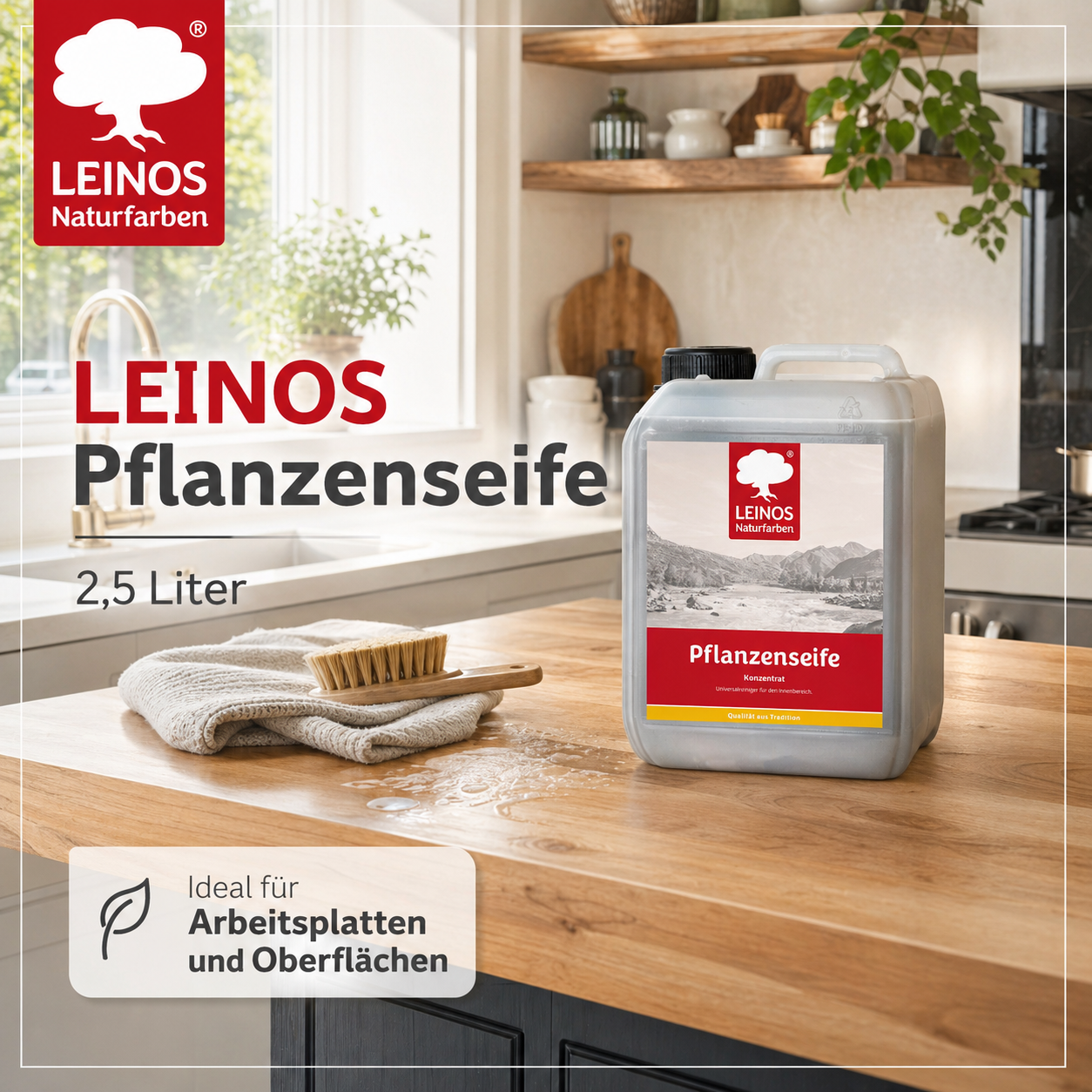 Leinos-Pflanzenseife 930 2,5 Liter Naturseife – Rückfettender Universalreiniger aus Pflanzenölen für geölte, gewachste & lackierte Flächen – natürlich, ergiebig & biologisch abbaubar