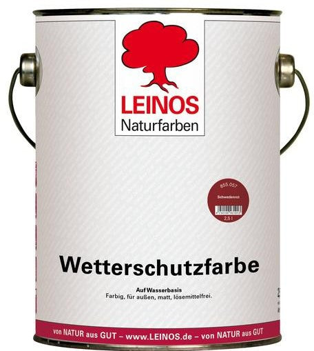 LEINOS Wetterschutzfarbe auf Wasserbasis 855 –2,5 l Schweden-Rot- Lösemittelfreier, matter Anstrich für unbehandelte Holzkonstruktionen im Außenbereich, ideal für sägeraues Holz
