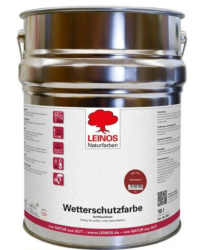LEINOS Wetterschutzfarbe auf Wasserbasis 855 –10,0 l Schweden-Rot- Lösemittelfreier, matter Anstrich für unbehandelte Holzkonstruktionen im Außenbereich, ideal für sägeraues Holz