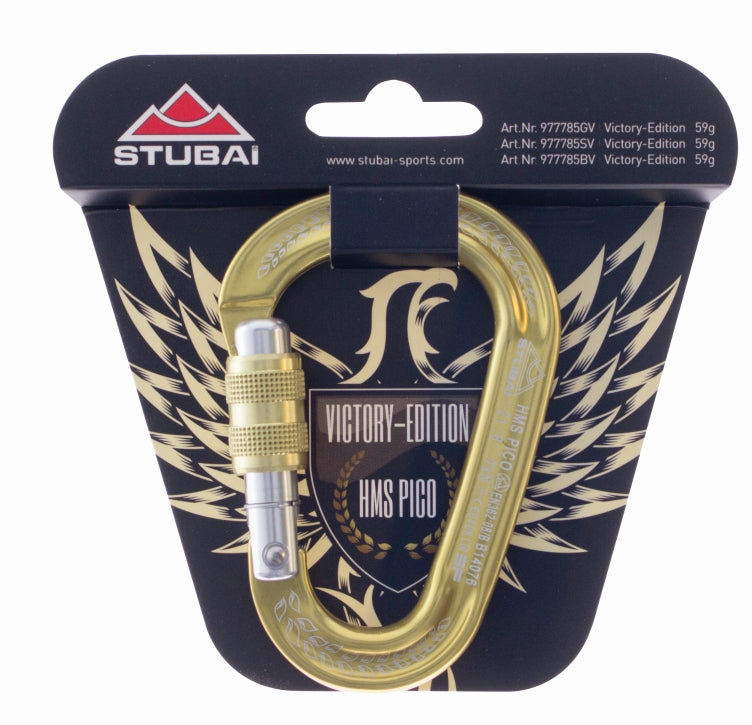 HMS Pico Easylock Karabiner gold | 97 × 65 mm | EN 12275, EN 362, UIAA 121 zertifiziert | 21 kN längs, 7 kN offen, 8 kN quer | Schnapperöffnung 20 mm | Gewicht 60 g | Bergsport & Sicherung