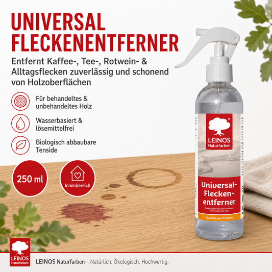 Universal Fleckenentferner 945 - 250 ml – lösemittelfreies Reinigungsmittel zur Entfernung von Kaffee-, Tee- & Rotweinflecken – für behandeltes & unbehandeltes Holz – wasserbasiert & biologisch abbaubar