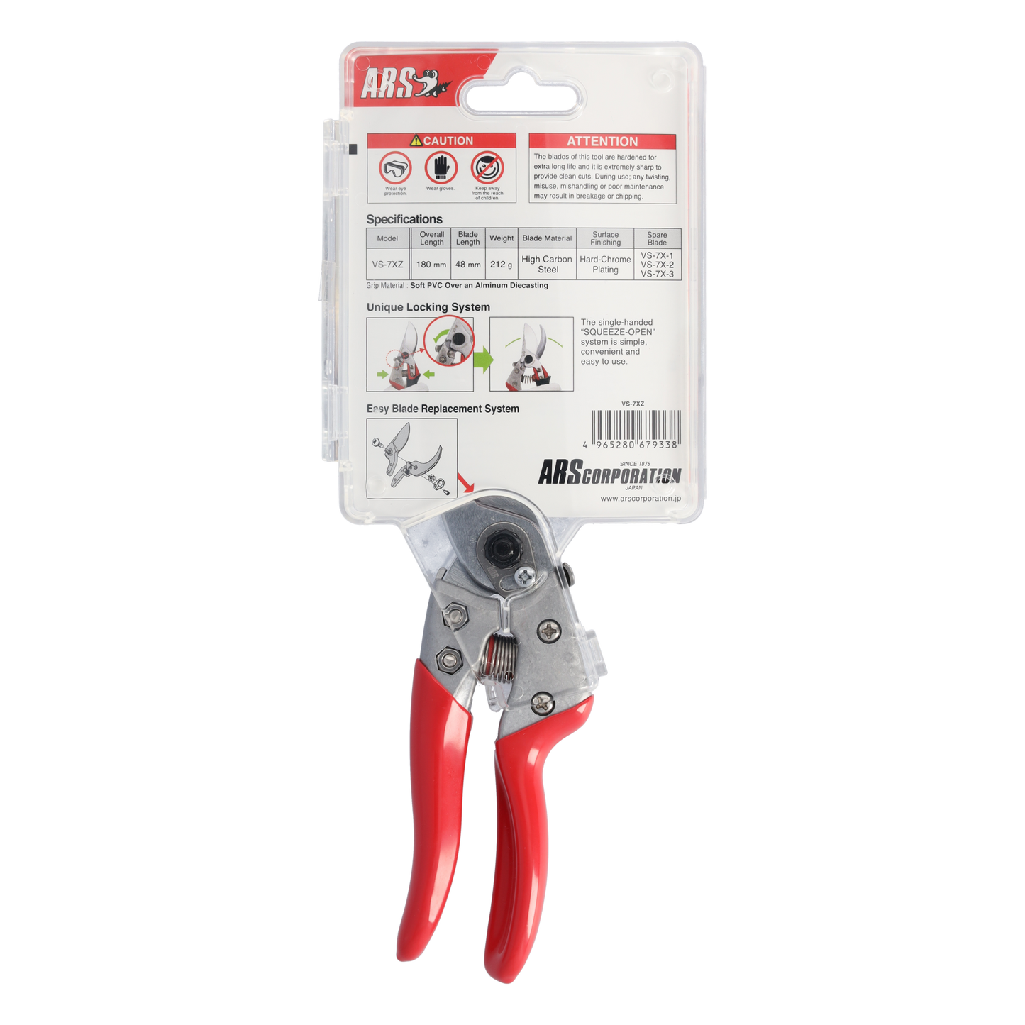ARS Profi Gartenschere VS-7XZ für Astdurchmesser bis Ø 19 mm, Kleine Gartenschere perfekt ausbalanciert inkl. Einhandverriegelung