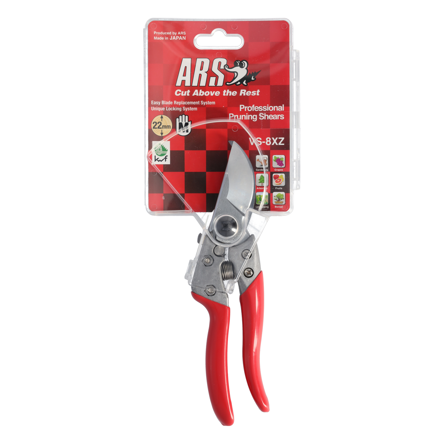 ARS Profi-Gartenschere VS-8XZ | rasiermesserscharfer Klinge | Einhandverriegelung | gummierte Griffe | Klinge austauschbar
