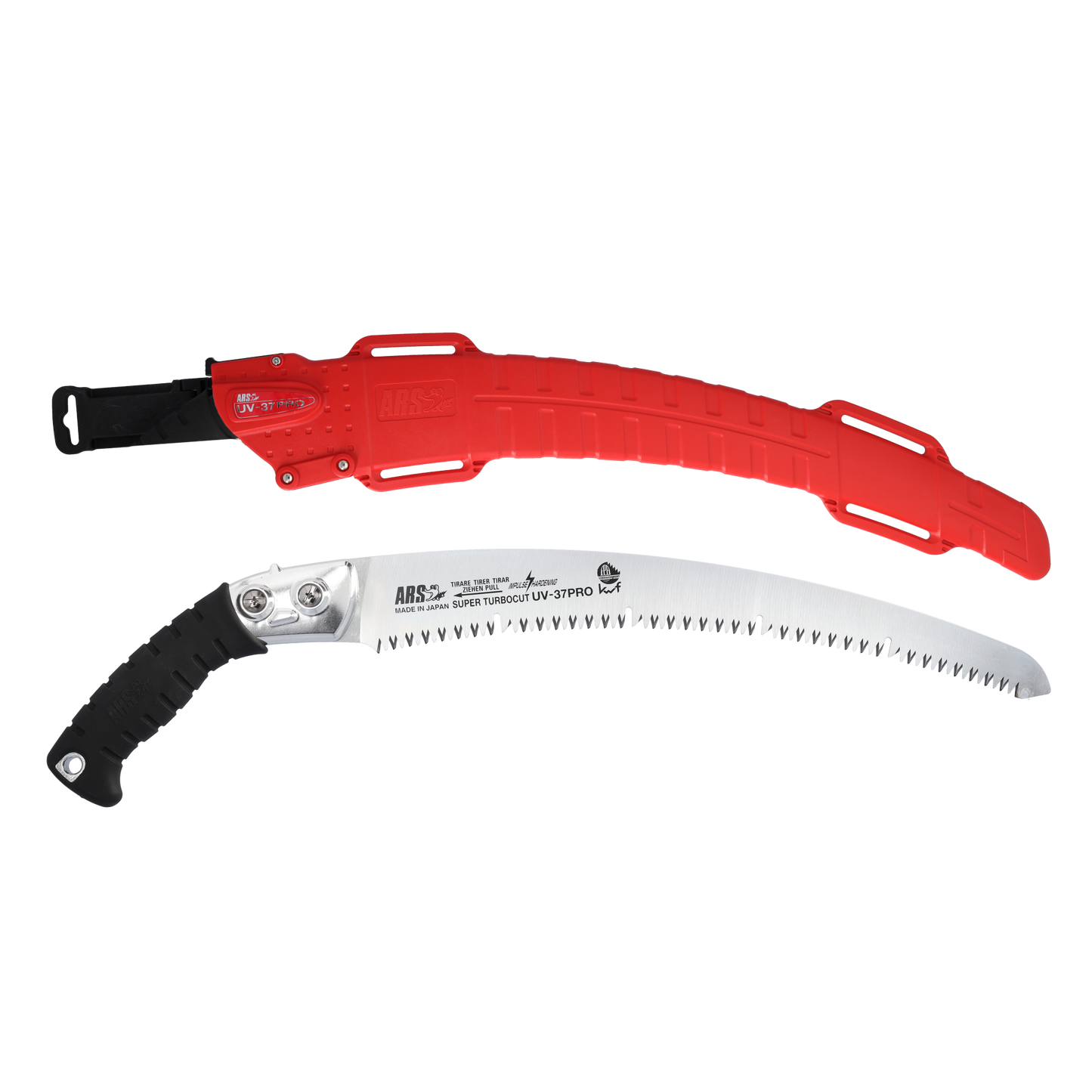 ARS Handsäge UV-37PRO | mit Köcher | Blattlänge von 370 mm | Die Zahnweite beträgt 4,50 mm | Gewicht 335 gramm | Gruppenzahnung mit Räumerschlitzen